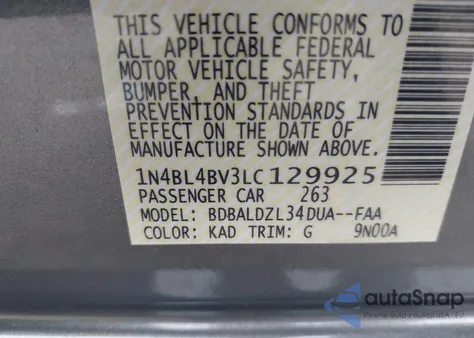 2020 Nissan Altima S Fwd из США, поврежденный, VIN 1N4BL4BV3LC129925